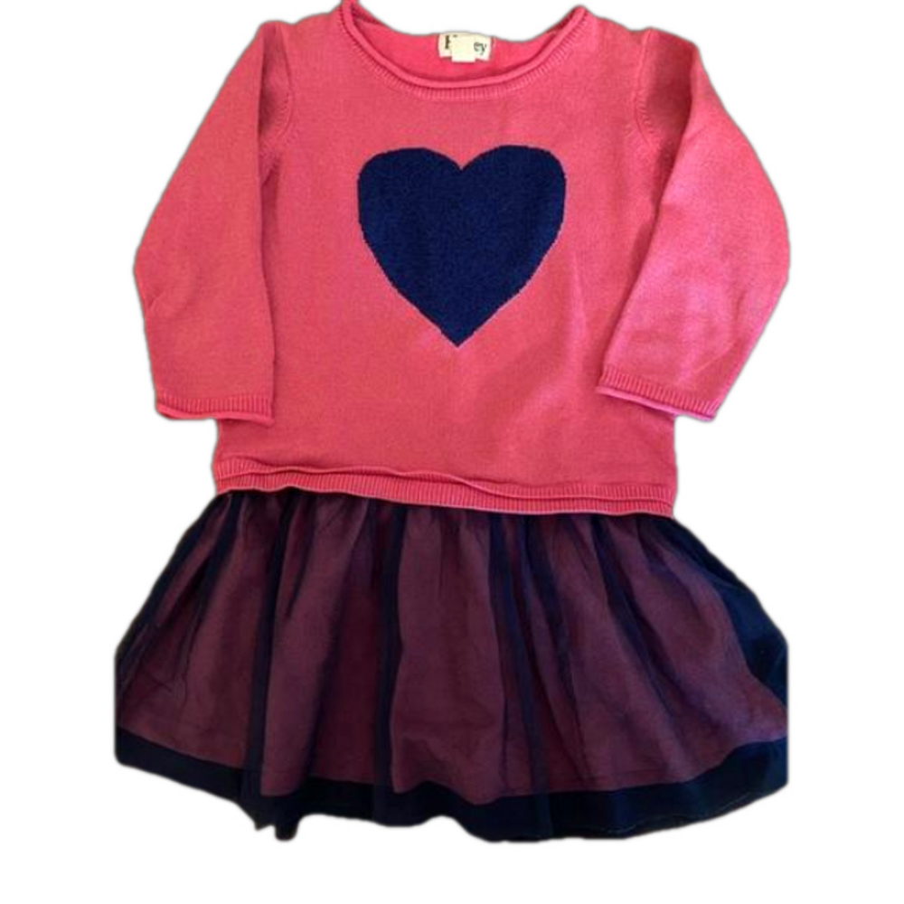Hatley Girls Pink & Navy Shimmer Heart Drop Waist Tulle Dress Size 4